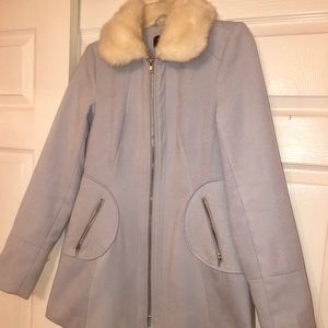 Light Blue Fur Collar Coat